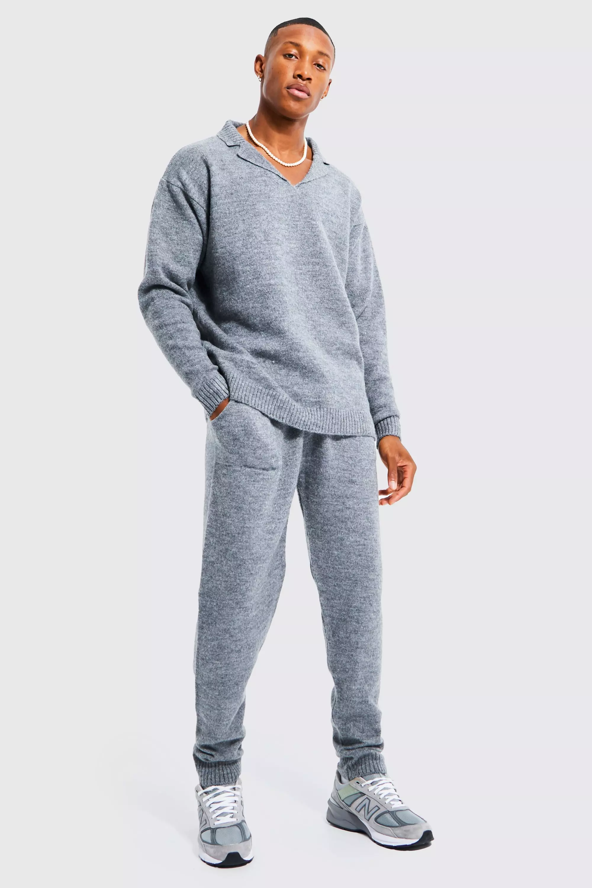 Grey knitted tracksuit store
